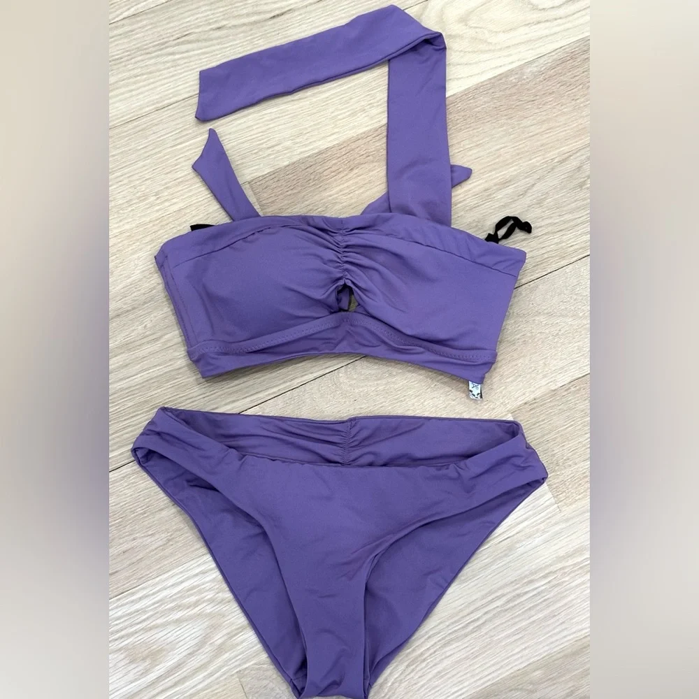 BECCA Multi Way Bandeau Bikini set Tie Back Women's Size M Fig